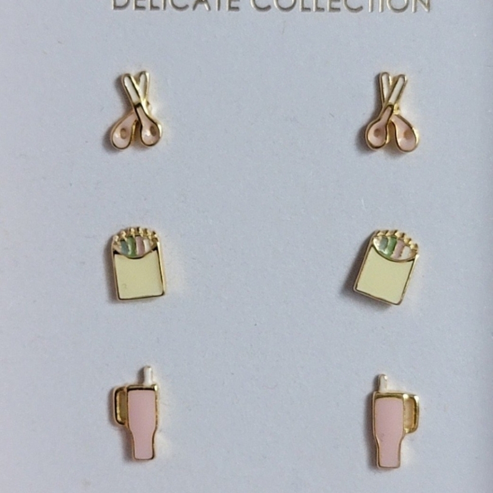 GOLD CAKE Sterling Silver Stud Earrings, 3Pairs - Picture 3 of 3